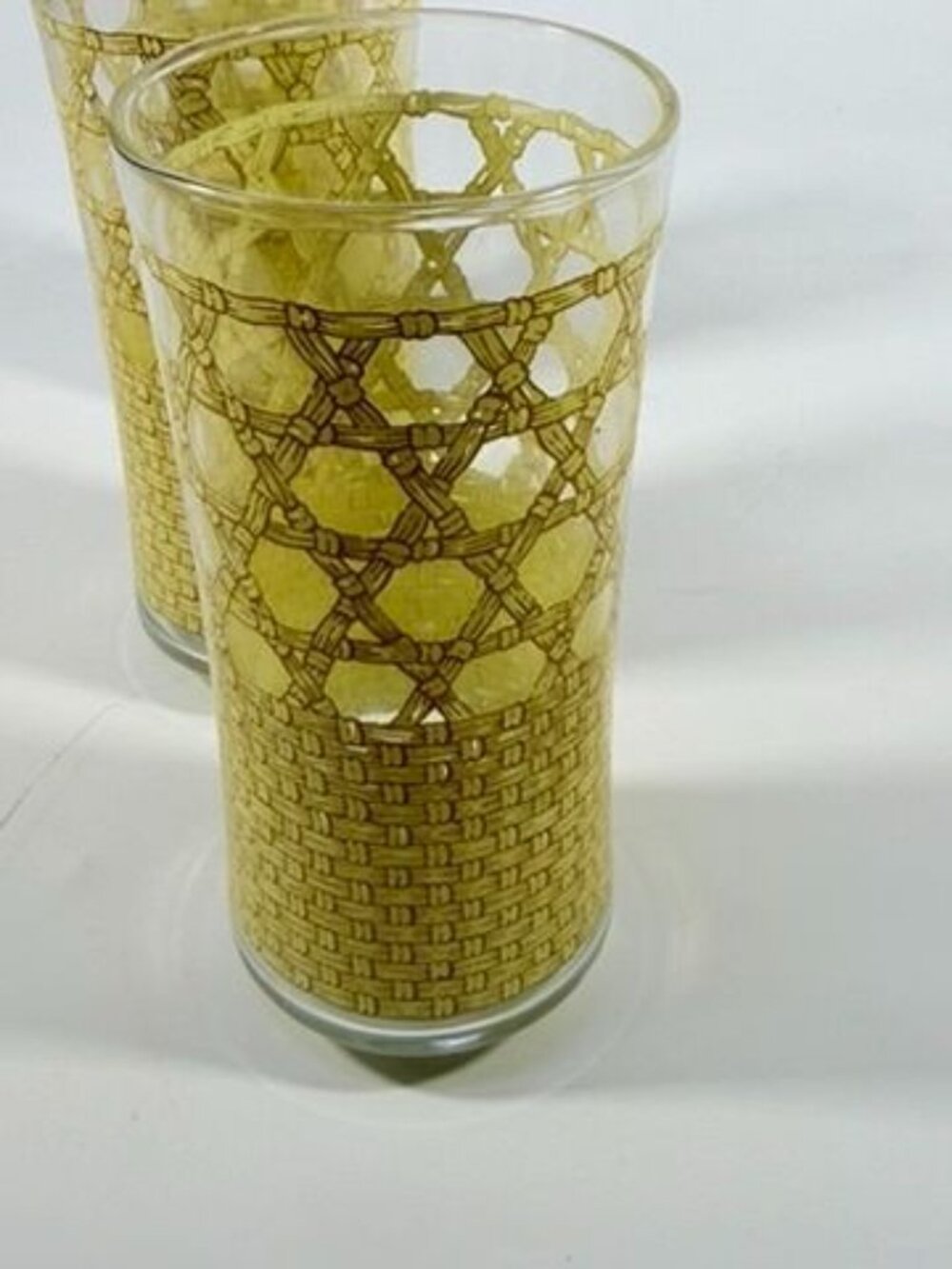 Drinking Ice Tea Water Glasses Set 3 Libbey Woven Cane Rattan Bamboo Vintage - Picture 10 of 14